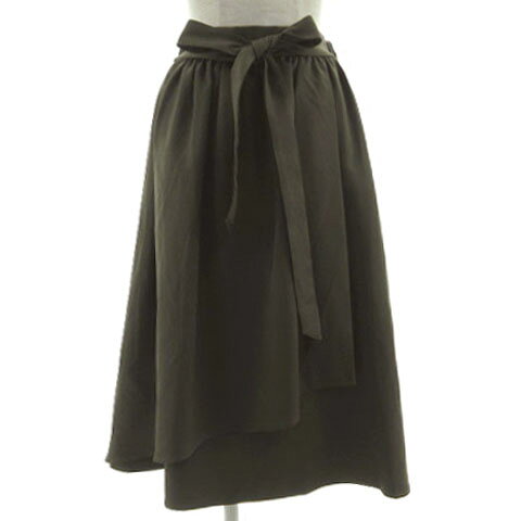 【中古】ショコラフィネローブ chocol raffine robe スカート ラップ フレア ミモレ丈 リボン ウエストゴム カーキ F レディース 【ベクトル 古着】 240715