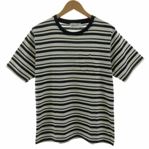 【中古】デッサン Dessin Tシャツ エンボス文字 半袖 コットン ボーダー ネイビー 紺 ライトベージュ 2 メンズ 【ベクトル 古着】 240718