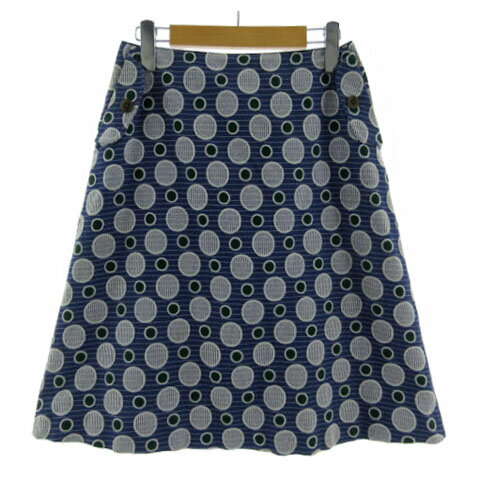 【中古】サリースコット Sally Scott スカート 57-22-8022 台形 ミディ丈 ドット刺繍 ストライプ刺繍 ブルー系 青系 ホワイト 白 グリーン 緑 64-91 レディース 【ベクトル 古着】 240718