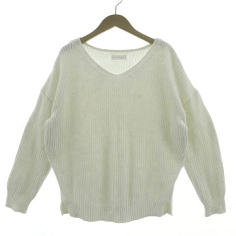 V-Neck - 【中古】リヴドロワ RIVE DROITE ニット Vネック ドロップショルダー 長袖 厚手 コットン混 オフ白 F レディース 【ベクトル 古着】 240805