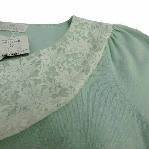 【中古】未使用品 カールパークレーン KarL Park Lane ニット レースストールリボン 半袖 コットン混 グリーン系 ミントグリーン ホワイト 白 M レディース 【ベクトル 古着】 240817