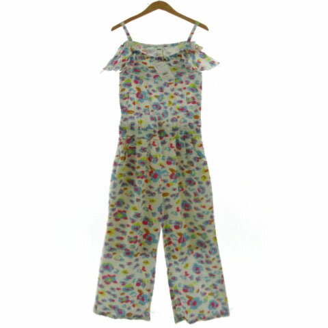 【中古】未使用品 ロデオクラウンズワイドボウル RODEO CROWNS WIDE BOWL RCWB オールインワン ラバティンカラー ウエストゴム リネン混 総柄 オフ白 マルチカラー S レディース 【ベクトル 古着】 240813