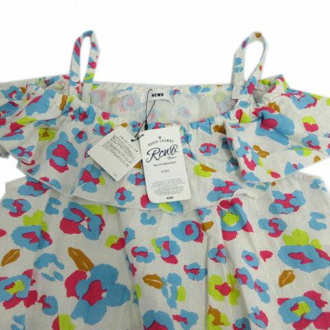 【中古】未使用品 ロデオクラウンズワイドボウル RODEO CROWNS WIDE BOWL RCWB オールインワン ラバティンカラー ウエストゴム リネン混 総柄 オフ白 マルチカラー S レディース 【ベクトル 古着】 240813