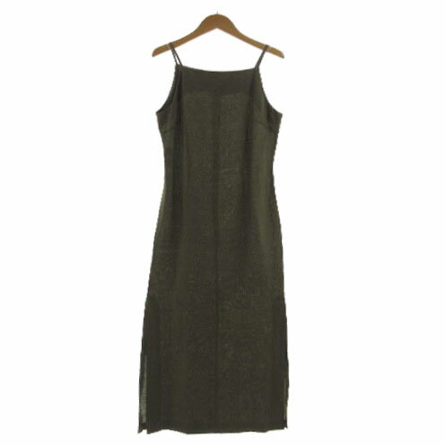 【中古】ユナイテッド・カラーズ・オブ・ベネトン UNITED COLORS OF BENETTON ワンピース キャミワンピ ロング丈 スリット リネン100％ カーキ S レディース 【ベクトル 古着】 240818