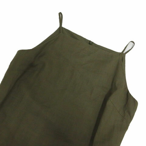 【中古】ユナイテッド・カラーズ・オブ・ベネトン UNITED COLORS OF BENETTON ワンピース キャミワンピ ロング丈 スリット リネン100％ カーキ S レディース 【ベクトル 古着】 240818