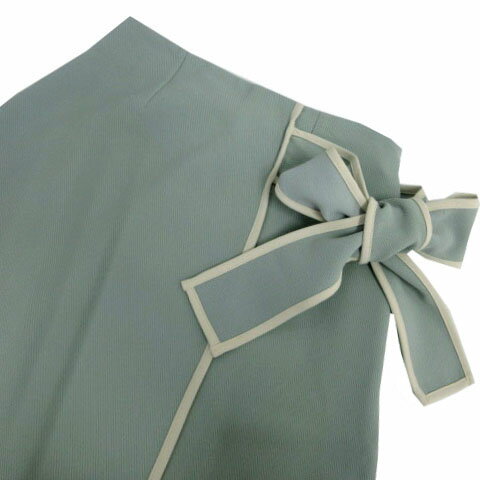 【中古】ティティー&コー TITTY&CO スカート 台形 ラップ風 リボン パイピング ひざ丈 ウエストゴム ブルー系 ブルーベージュ S レディース 【ベクトル 古着】 240816