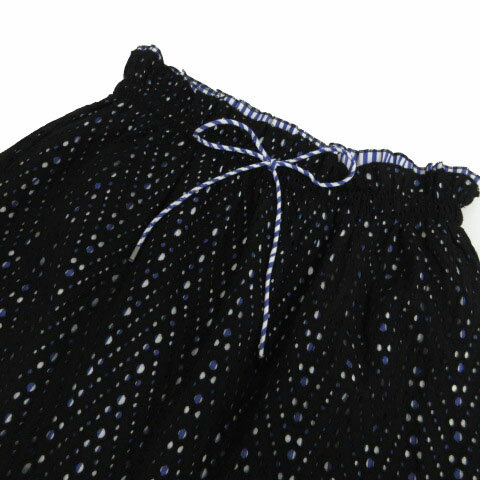 【中古】ザラ ZARA スカート ギャザー フレア メッシュ レイヤード ひざ丈 ウエストゴム コットン ブラック 黒 ストライプ ブルー 青 ホワイト 白 M レディース 【ベクトル 古着】 240817