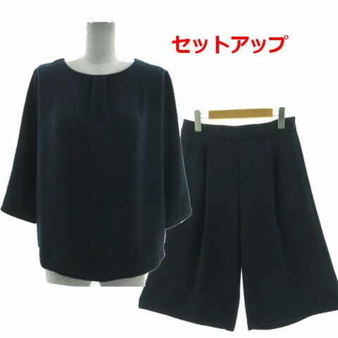 【中古】ランズエンド LANDS' END セットアップ ブラウス 七分袖 タック パンツ ワイドパンツ クロップド丈 ガウチョ ネイビー 紺 11 70 レディース 【ベクトル 古着】 240919 【中古】ランズエンド LANDS' END セットアップ ブラウス 七分袖 タック パンツ ワイドパンツ クロップド丈 ガウチョ ネイビー 紺 11 70 レディース 【ベクトル 古着】 240919
