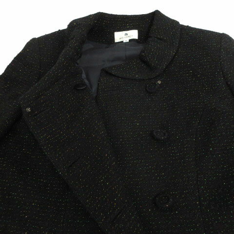 【中古】エムズグレイシー M'S GRACY スーツ フォーマル ツイード 起毛 ジャケット 丸襟 ダブル スカート ミディ丈 日本製 ウール混 ブラック 黒 レインボーラメ 9 レディース 【ベクトル 古着】 240919