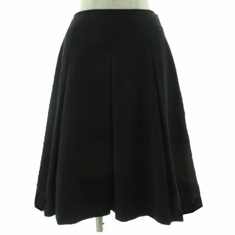 【中古】クイーンズコート QUEENS COURT スカート タック フレア ミディ丈 ブラック 黒 2 レディース 【ベクトル 古着】 240929