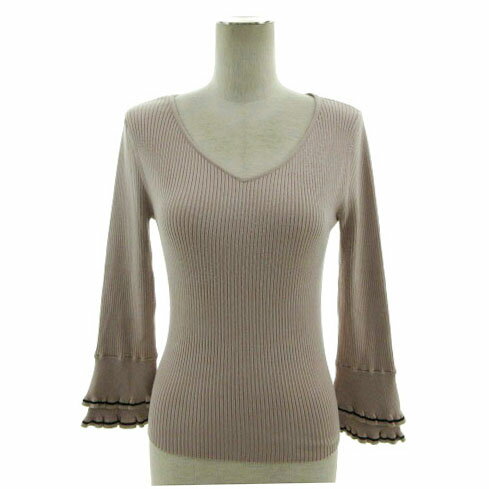 Long-Sleeved Knit - 【中古】プロポーション ボディドレッシング PROPORTION BODY DRESSING バイカラーラインダブルベルスリーブニット 121-8270909 Vネック ティアード 長袖 リブ ブラウン系 エクリュ色 ブラック 黒 2 レディース 【ベクトル 古着】 240930