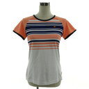 【中古】エレッセ ellesse テニス 半袖 Tシャツ Sスリーブプラクティスクルー EW08111 ロゴワッペン ボーダー ホワイト 白 ピンク系 ネイビー...