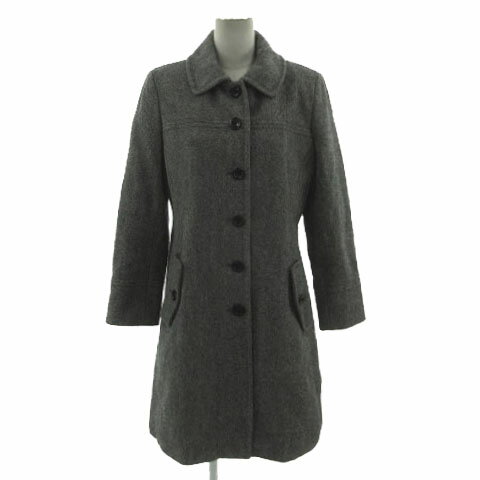 【中古】ランズエンド LANDS' END コート ステンカラー 起毛 ツイード ウール混 ブラック 黒 ホワイト 白 9 レディース 【ベクトル 古着】 241003