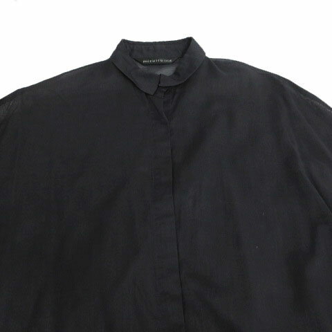 【中古】未使用品 ミズイロインド mizuiro ind ワンピース シャツワンピ 長袖 ひざ丈 薄手 透け感 日本製 リネン混 ネイビー 紺 レディース 【ベクトル 古着】 241008