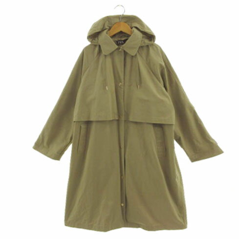 樂天商城 - 【中古】ザラ ZARA コート ステンカラー フード オーバーサイズシルエット コットン ベージュ系 カーキベージュ S レディース 【ベクトル 古着】 241014