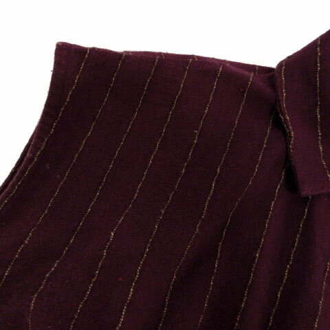 【中古】シェルター SHEL’TTER ワンピース シャツワンピ フレンチスリーブ ロング丈 リボンベルト リネン混 ストライプ パープル 紫 ブラウン 茶 ベージュ S レディース 【ベクトル 古着】 241031