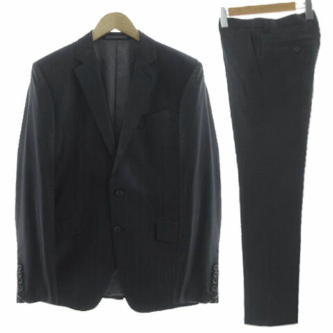 【中古】未使用品 ボナジョルナータ BUONA GIORNATA スーツ フォーマル パーティー ユンサ YUNSA生地 スーパーファインウール ジャケット テーラードカラー シングル 2B パンツ スラックス 半光沢 シャドーストライプ ネイビー 濃紺 L メンズ 【ベクトル 古着】 241101