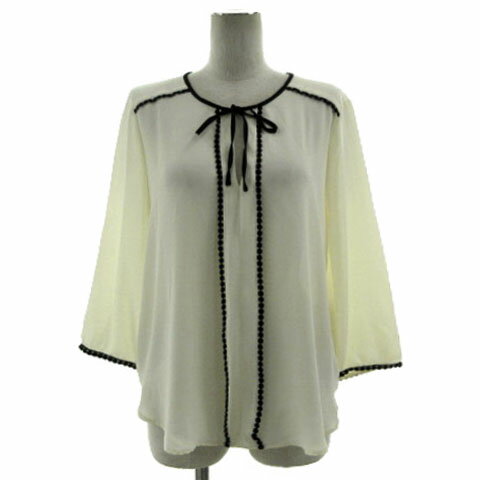 Other - 【中古】ザラ ベーシック ZARA BASIC ブラウス レース リボン パイピング 長袖 アイボリー ブラック 黒 S レディース 【ベクトル 古着】 241207