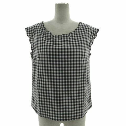 【中古】未使用品 トッコ TOCCO 女っ気に惚れるビジュー装飾スカラネックギンガムチェックブラウス 127-126931 ノースリーブ ブラック 黒 ホワイト 白 M レディース 【ベクトル 古着】 241108