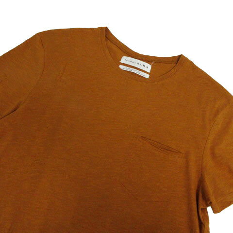 【中古】ザラ ZARA SLUB COLLECTION Tシャツ 胸ポケ ポケT 半袖 コットン ブラウン系 茶系 S メンズ 【ベクトル 古着】 250131