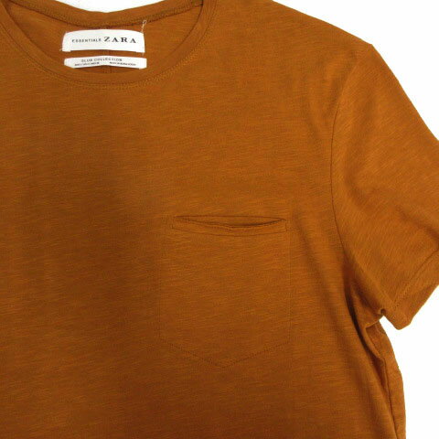 【中古】ザラ ZARA SLUB COLLECTION Tシャツ 胸ポケ ポケT 半袖 コットン ブラウン系 茶系 S メンズ 【ベクトル 古着】 250131