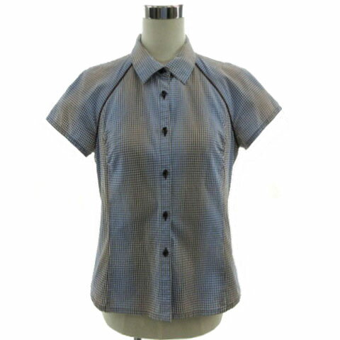 Short Sleeves - 【中古】レリアン Leilian シャツ 半袖 シアサッカー コットン混 チェック ブラウン 茶 ブルー 青 ホワイト 白 11 レディース 【ベクトル 古着】 250705