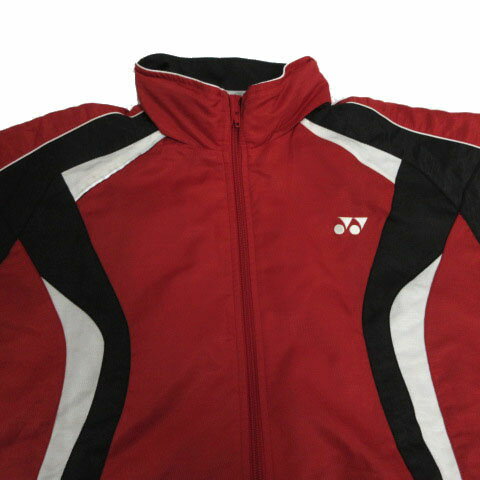 【中古】ヨネックス YONEX ジャケット ウインドブレーカー ヒートカプセル HEAT CAPSULE スタンドカラー フード ロゴ刺繍 ジップアップ 裏起毛 配色 レッド 赤 ブラック 黒 ホワイト 白 L メンズ 【ベクトル 古着】 241114