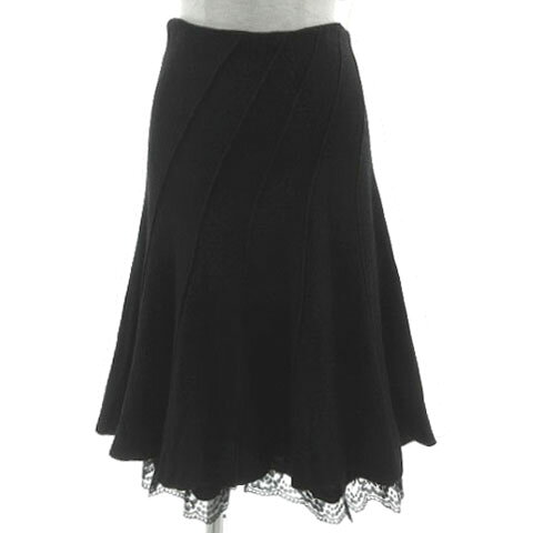 Skirts - 【中古】ストロベリーフィールズ STRAWBERRY-FIELDS スカート 裾フレア ひざ丈 裾レース 立体ストライプ 日本製 起毛 ウール ブラック 黒 レディース 【ベクトル 古着】 241114