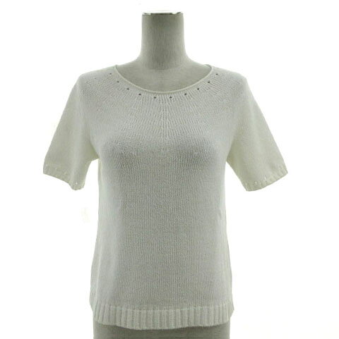 【中古】自由区 オンワード樫山 ニット パンチング 半袖 コットン ラメ ホワイト 白 38 レディース 【ベクトル 古着】 250120