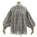 【中古】グローバルワーク GLOBAL WORK ブラウス GW622023AD オフネック ギャザーバルーンスリーブ 長袖 コットン チェック ホワイト 白 ブラウン系 茶系 L レディース 【ベクトル 古着】 250705(4)