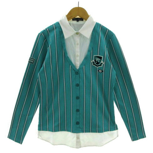 【中古】23区GOLF シャツ レイヤード風 ロゴワッペン 長袖 コットン混 ストライプ グリーン系 緑系 ホワイト 白 1 レディース 【ベクトル 古着】 241207 auc-vector-20088261 ブランド古着の買取販売ベクトル サンプル画像2