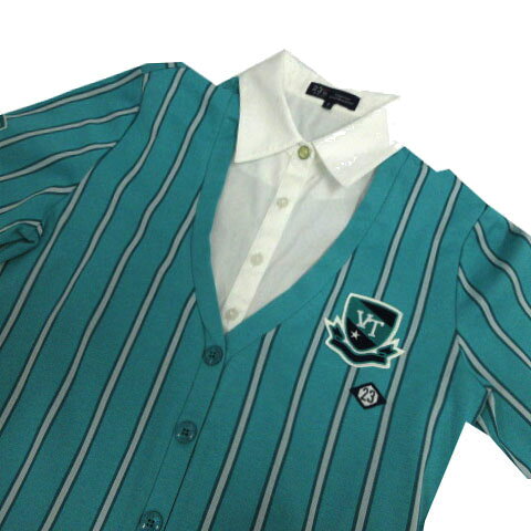 【中古】23区GOLF シャツ レイヤード風 ロゴワッペン 長袖 コットン混 ストライプ グリーン系 緑系 ホワイト 白 1 レディース 【ベクトル 古着】 241207 auc-vector-20088261 ブランド古着の買取販売ベクトル サンプル画像3