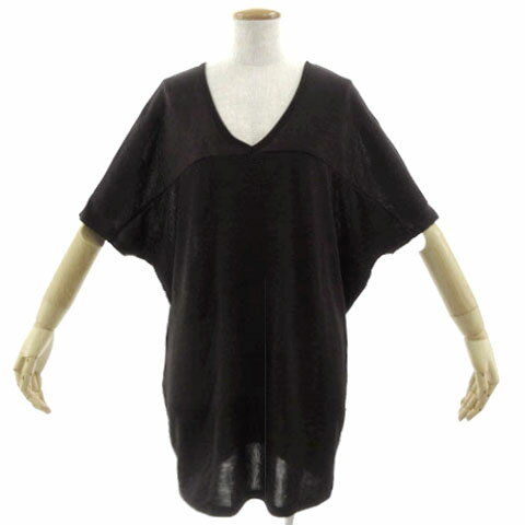 【中古】ブージュルード Bou Jeloud ニット Vネック チュニック丈 半袖 半光沢 透け感 ブラウン 焦げ茶 F レディース 【ベクトル 古着】 250121