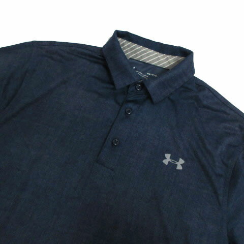【中古】アンダーアーマー UNDER ARMOUR HEATGEAR ゴルフ ポロシャツ 1306331 ロゴプリント 半袖 デニム転写プリント風 ネイビー系 ブルーネイビー SM メンズ 【ベクトル 古着】 250811