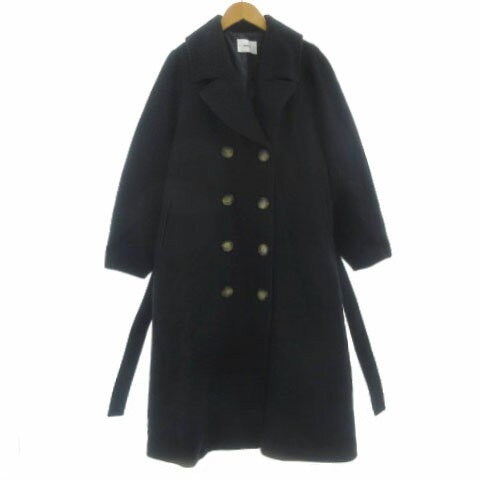 【中古】ムルーア MURUA ヘリンボーンダブルコート 012060000201-01 オーバーサイズシルエット リボンベルト ブラック 黒 F レディース 【ベクトル 古着】 250108