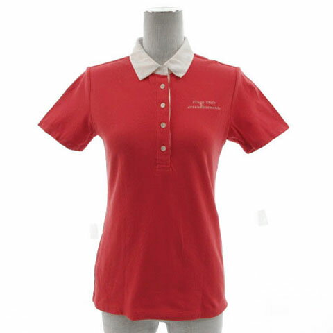 【中古】23区SPORT オンワード樫山 ポロシャツ 襟切替え ロゴ刺繍 半袖 コットン混 ピンク系 レッドピンク ホワイト 白 1 【ベクトル 古着】 250811