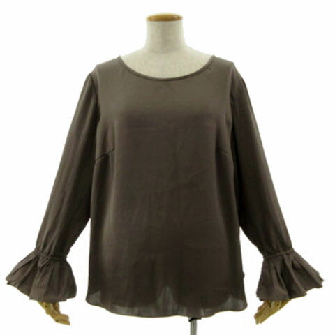 【中古】自由区 オンワード樫山 ブラウス ボートネック キャンディースリーブ 長袖 サテン地 シャイニー 光沢 ブラウン系 茶系 44 大きいサイズ レディース 【ベクトル 古着】 250309