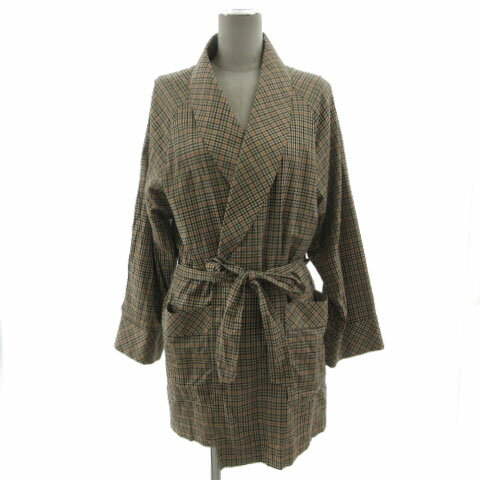 【中古】ダックス DAKS ガウンコート 5635-8581 ショールカラー リボンベルト 日本製 コットン ハウスチェック ベージュ ブラウン 茶 ブラック 黒 S レディース 【ベクトル 古着】 250320