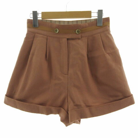 【中古】ロイスクレヨン Lois CRAYON ショートパンツ タック 裾ダブル バックリボン 日本製 起毛 ウール ブラウン系 茶系 M レディース 【ベクトル 古着】 250413
