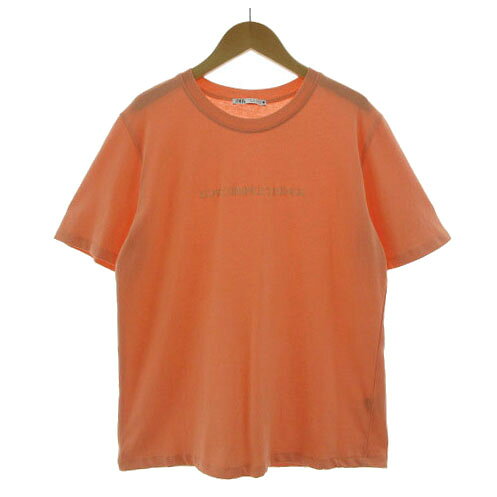【中古】ザラ ZARA Tシャツ 丸首 浮きプリント 半袖 コットン オレンジ系 S レディース 【ベクトル 古着】 250417