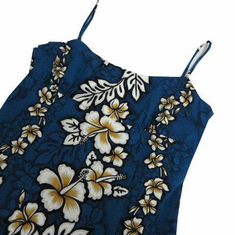【中古】ロイヤルクリエイションズ Royal Creations ハワイ キャミワンピ タイト ロング丈 裾スリット 花柄 ブルー 青 ホワイト 白 オレンジ系 ブラック 黒 M レディース 【ベクトル 古着】 250612