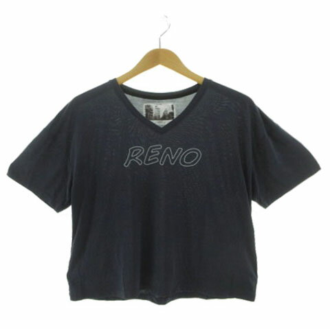 Print - 【中古】アーバンリサーチ URBAN RESEARCH Tシャツ Vネック 半袖 プリント ワイドシルエット ネイビー 紺 F レディース 【ベクトル 古着】 250519