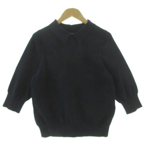 Long-Sleeved Knit - 【中古】フラデリ Fleur de lis 襟付きコットンブレンドニット 120104 七分袖 ネイビー 紺 F レディース 【ベクトル 古着】 250825