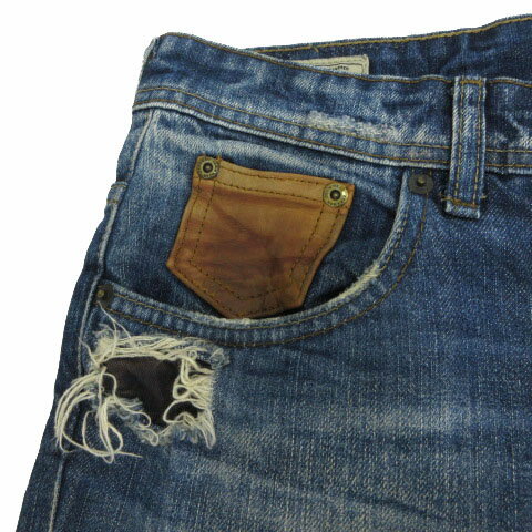 【中古】ザラマン ZARA MAN DENIM COLLECTION ジーンズ デニム テーパード ボタンフライ ユーズド加工 ダメージ加工 リペア加工 コットン インディゴ ブルー 青 32 メンズ 【ベクトル 古着】 250610