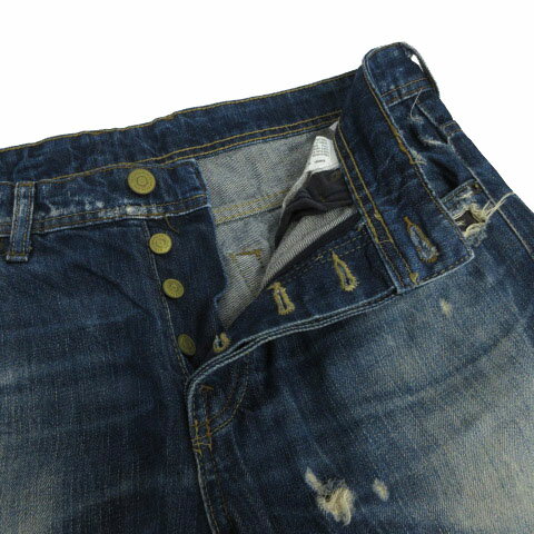 【中古】ザラマン ZARA MAN DENIM COLLECTION ジーンズ デニム テーパード ボタンフライ ユーズド加工 ダメージ加工 リペア加工 コットン インディゴ ブルー 青 32 メンズ 【ベクトル 古着】 250610