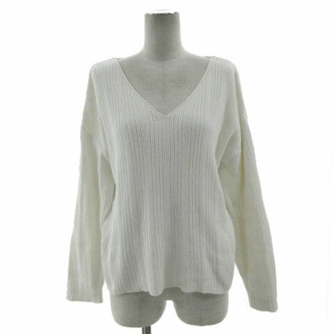 【中古】マカフィー MACPHEE トゥモローランド ランブルリブVネックプルオーバー ニット 12-02-81-02003 長袖 コットン オフ白 S レディース 【ベクトル 古着】 250603(4)