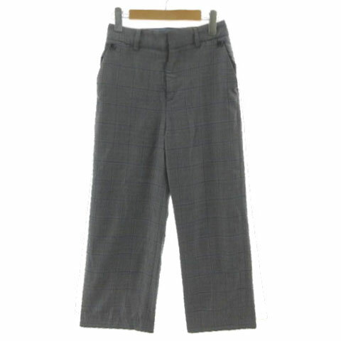 【中古】ヒューマンウーマン HUMAN WOMAN 梳毛チェック9分丈ワイドパンツ 077-8130203 ウール グレー ブルー 青 SS レディース 【ベクトル 古着】 250711