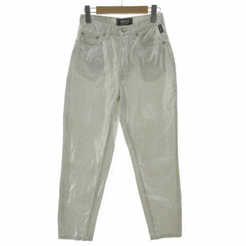 【中古】ヴェルサーチジーンズ VERSACE JEANS COUTURE ジーンズ コーティング加工 テーパード メドゥーサ シャイニー 光沢 コットン混 パール 29 レディース 【ベクトル 古着】 250709