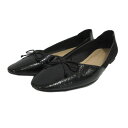 【中古】ザラ トラファルック ZARA Trafaluc バレエシューズ パンプス フラット ラウンドトゥ リボン エナメル スウェード切替え ブラック 黒 37 レディース 【ベクトル 古着】 250716