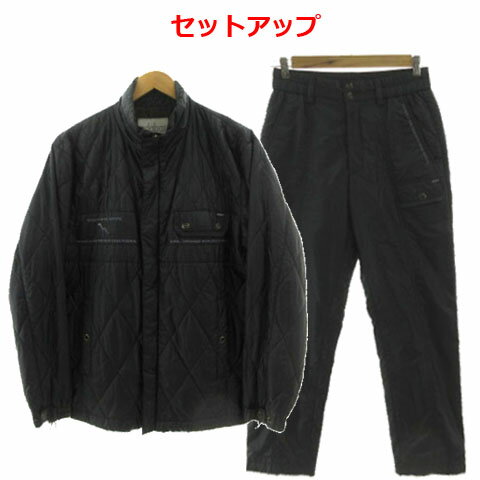 【中古】アダバット adabat セットアップ キルティング ロゴ刺繍 中綿ジャケット スタンドカラー ジップアップ 中綿パンツ ウエストゴム ブラック 黒 4...